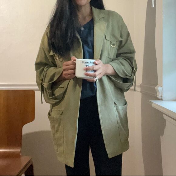 Andersen & Lauth Anthropologie Jacket Chore Utility Faux Suede Green One Size OS - Picture 6 of 8